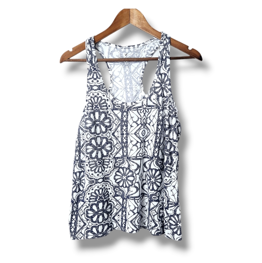 American Eagle Navy Mandala Print Racerback Tank Top  | Medium